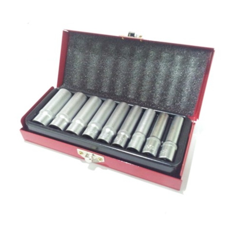 SET 9 BUSSOLE ATTACCO 1/4 POLLICI LUNGHE 5 CM. CHROME VANADIUM CASSETTO METALLO