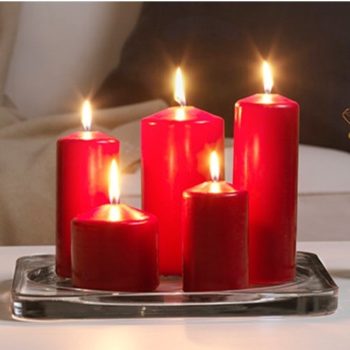 CANDELE IN CERA COLORE ROSSO SET 5 LUMINI MISURE DIVERSE LUCE SOFFUSA