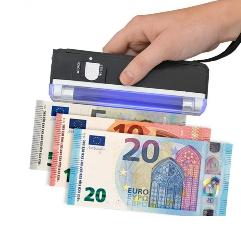RILEVATORE BANCONOTE FALSE PORTATILE LAMPADA NEON UV TASCABILE SOLDI FALSI
