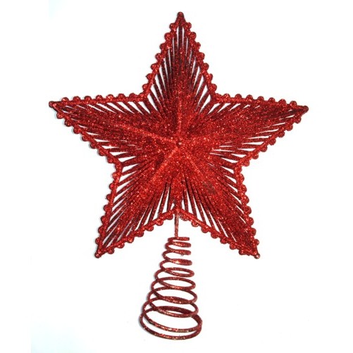 PUNTALE ALBERO DI NATALE PUNTA STELLA ROSSA BRILLANTINATA ADDOBBI NATALIZI