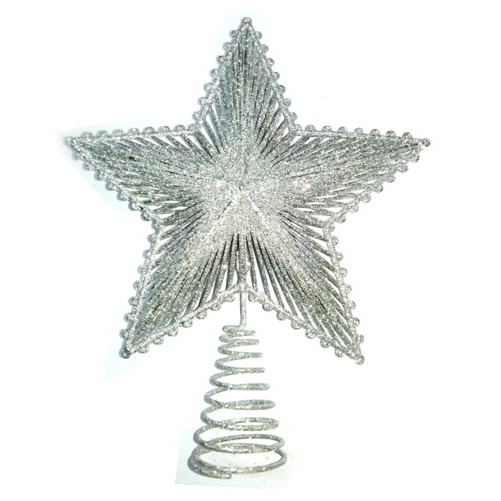 PUNTALE ALBERO DI NATALE PUNTA STELLA ARGENTO BRILLANTINATA ADDOBBI NATALIZI