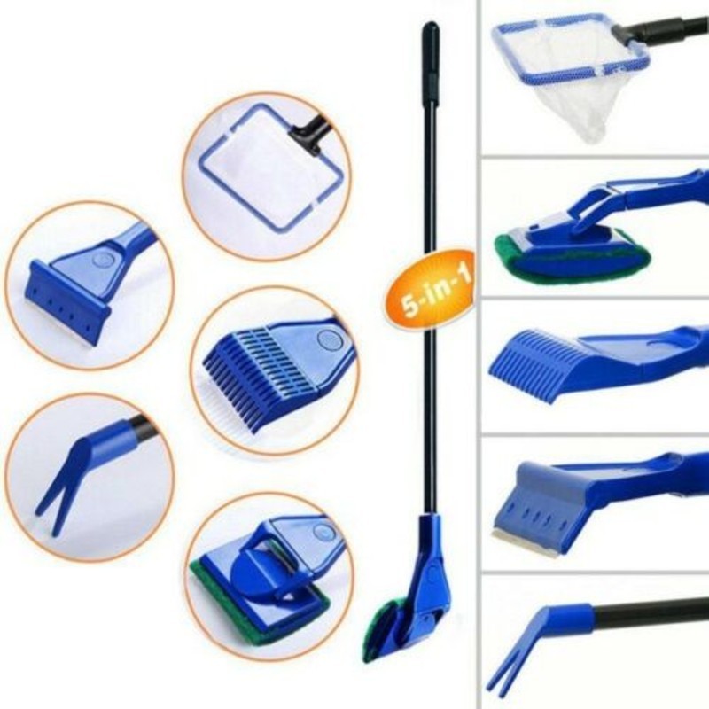 SET PULIZIA ACQUARIO DOLCE SALATO SPUGNA RASTRELLO PINZA RETINO RASCHIETTO