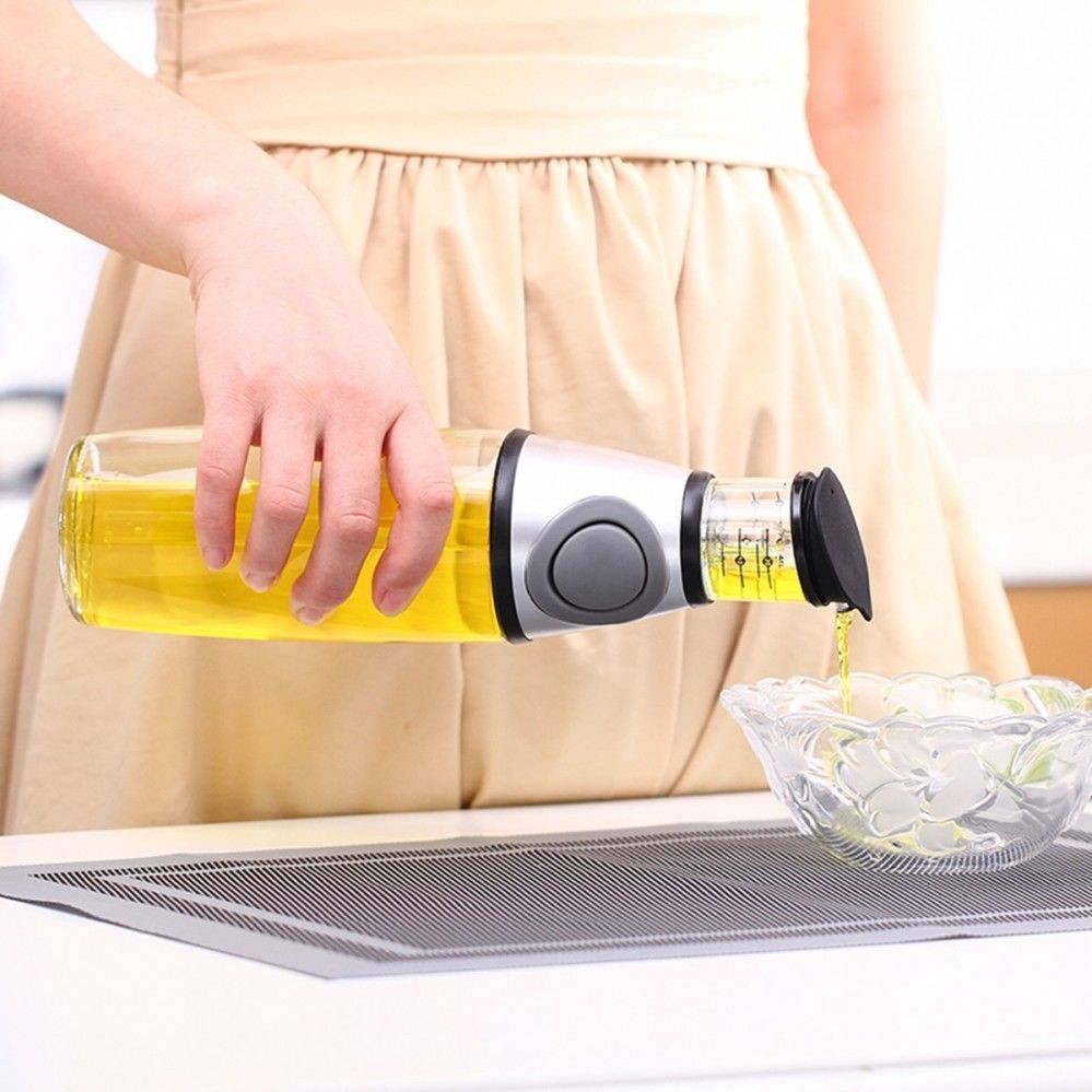 DOSATORE OLIO ACETO 500ML DISPENSER MISURATORE A PRESSIONE CONTENITORE IN VETRO
