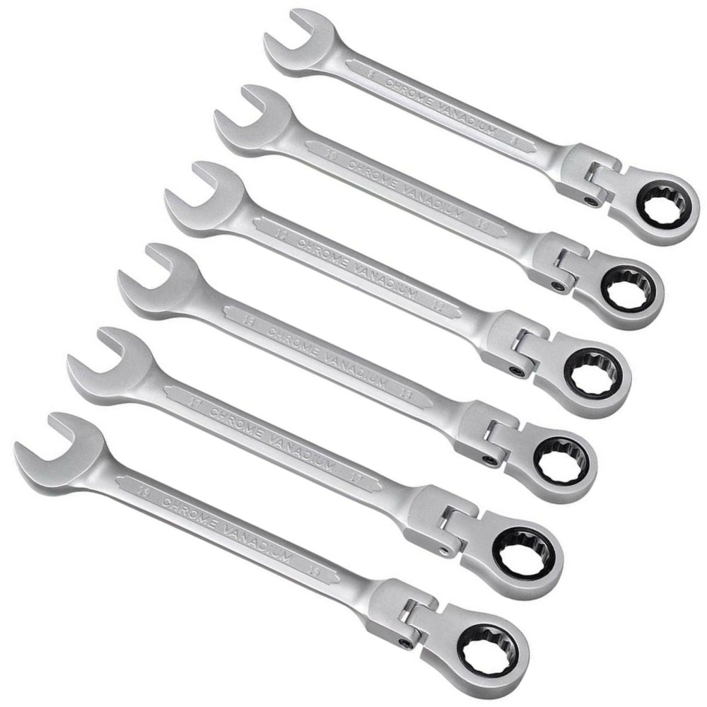 SET 6 CHIAVI FISSE CON CRICCHETTO E SNODO CHIAVE COMBINATE UTENSILI LAVORO