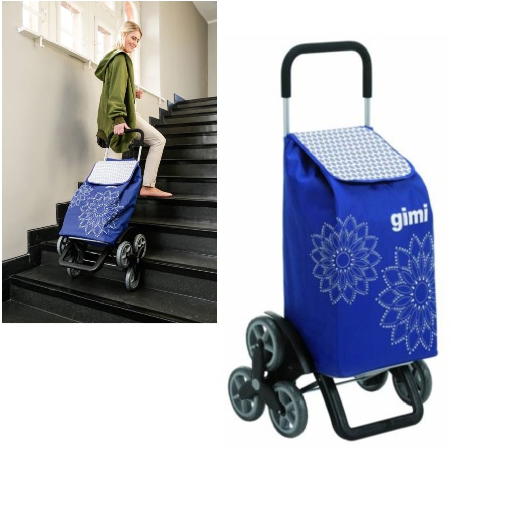 CARRELLINO PER LA SPESA CARRELLO PORTASPESA BORSA TROLLEY 6 RUOTE PER SCALE BLU