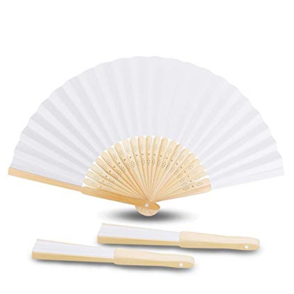 Ventaglio In Bambu Tessuto Carta Bianco Gadget Matrimonio Bomboniera