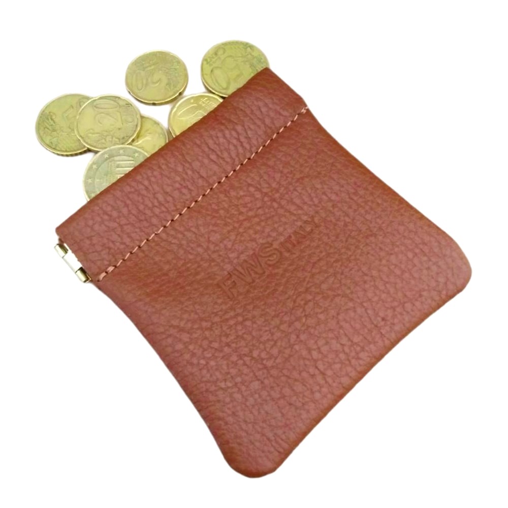 FAST WORLD SHOPPING ® Portamonete In Vera Pelle Pac Pac Porta Monete Made In Italy Borsello Borsellino Colore Cuoio