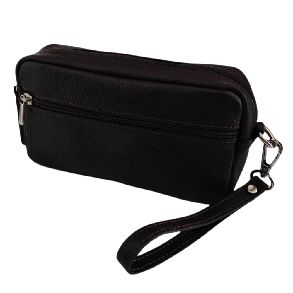 Borsello Da Uomo In Vera Pelle Pochette Con Maniglia Da Polso