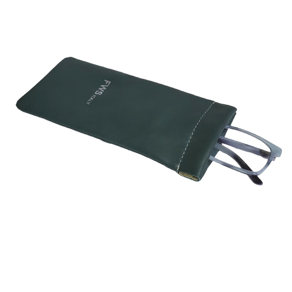 CUSTODIA OCCHIALI DA VISTA DA SOLE COVER LENTI VERA PELLE PORTAOCCHIALI VERDE