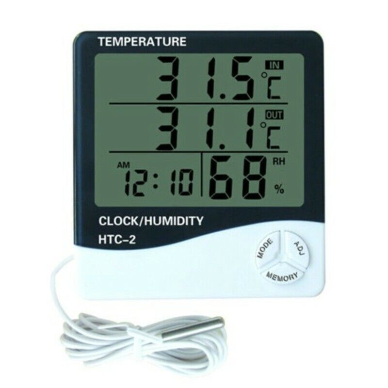 IGROMETRO TERMOMETRO OROLOGIO DIGITALE CON SONDA DATARIO MISURATORE DISPLAY LCD