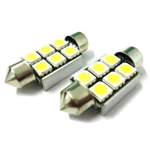 FWS COPPIA LAMPADE 6 LED SMD LAMPADINE CANBUS A SILURO AUTO LUCE BIANCO GHIACCIO