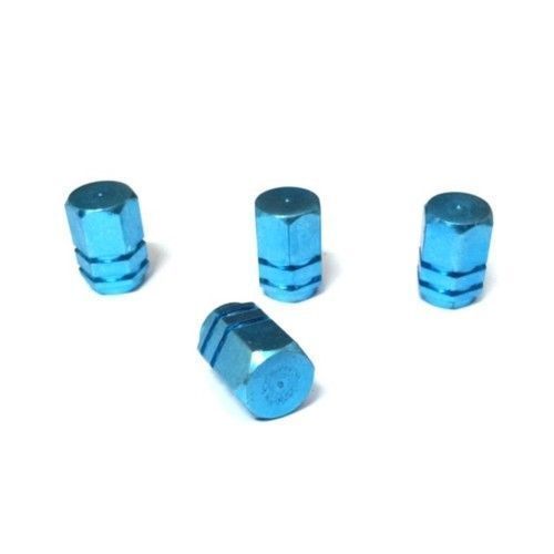 SET 4 COPRIVALVOLA ALLUMINIO AZZURRO AUTO MOTO TAPPI COPRI V