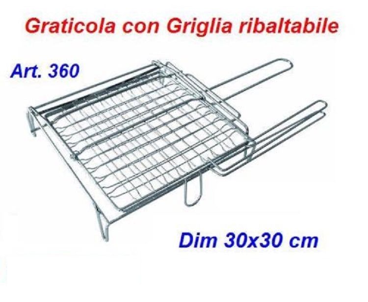 GRIGLIA PER BARBECUE GRATICOLA RIBALTABILE IN ACCIAIO CROMATO 30 X 30 CM
