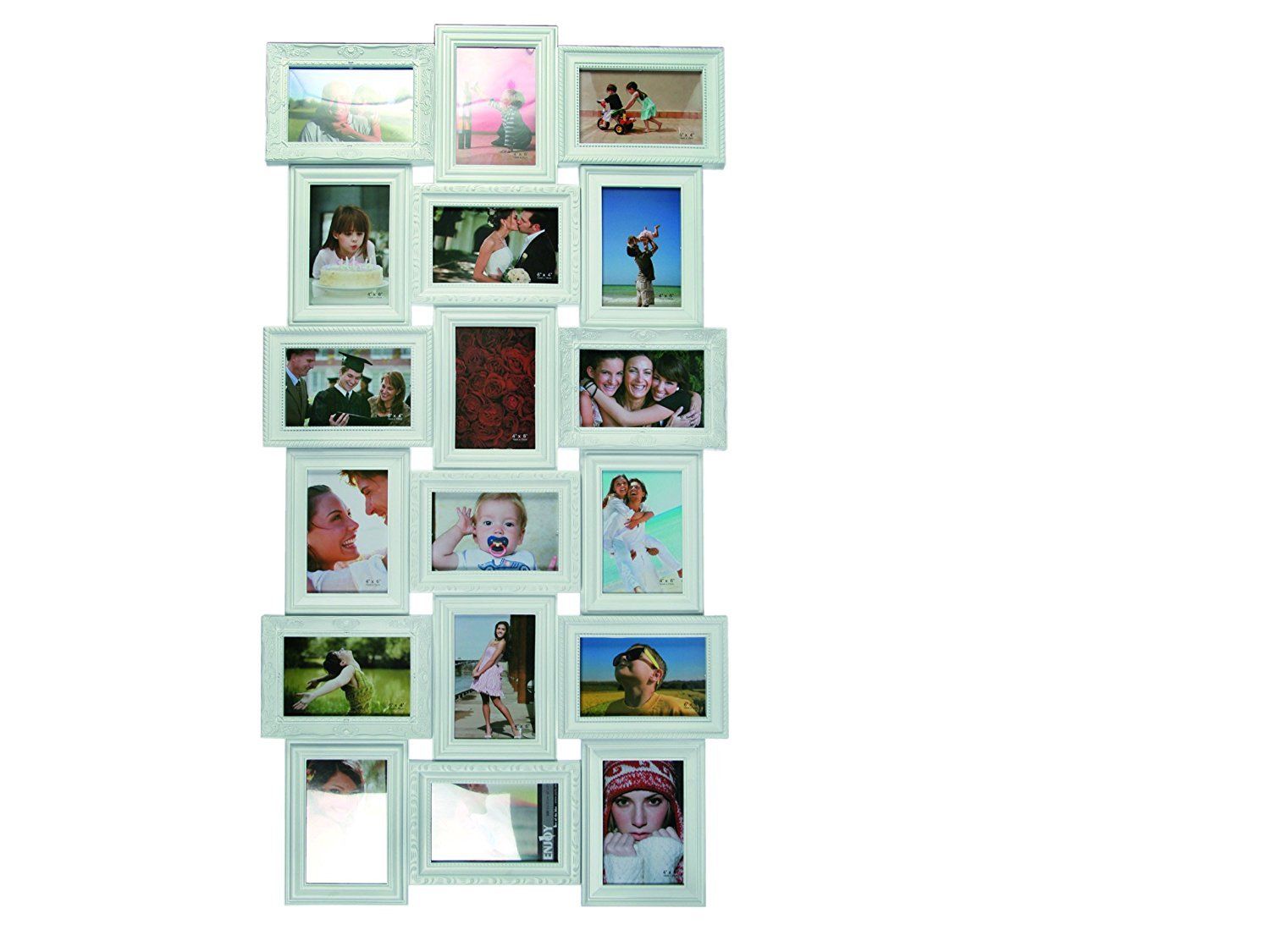 Portafoto da parete cornice porta 18 fotografie 15 x 10 cm bianco 103x53 cm