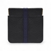 Portamonete Uomo Donna Vera Pelle Colore Nero e Blu Made in Italy Molla Snap